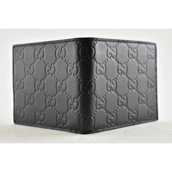 Gucci Signature Black Leather Monogram GG Logo Credit Card Holder Bifold Wallet - Picture 3 of 10